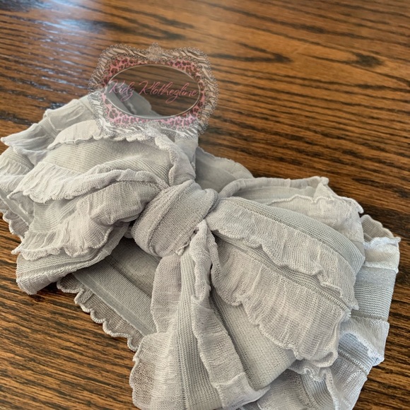 HANDMADE LARGE BOW HEADBAND HEAD WRAP GRAY - Picture 2 of 4